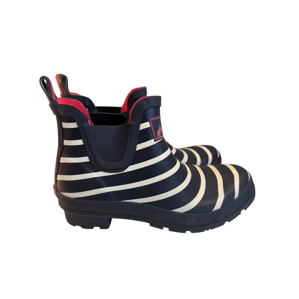 Joules Wellibob Women's Ankle Rain Boots Striped Navy White Size 9 Waterproof